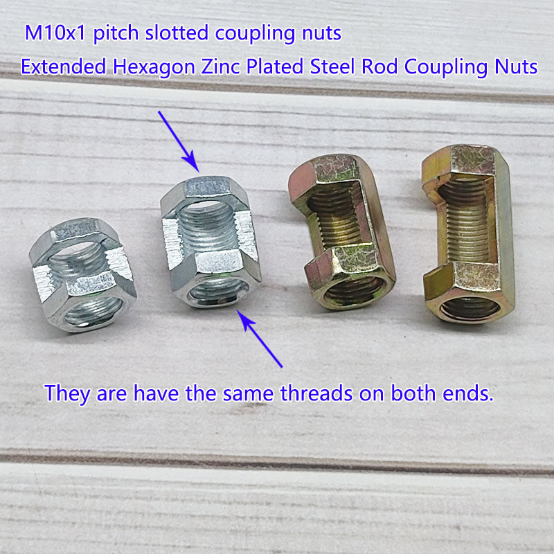 M10 slotted hex coupling nuts Iron Hexagon Conversion  Nut  Fastener  Rod Connector Threaded Tube Splicing, Lighting Extension Rod Splicing, Screw Splicing