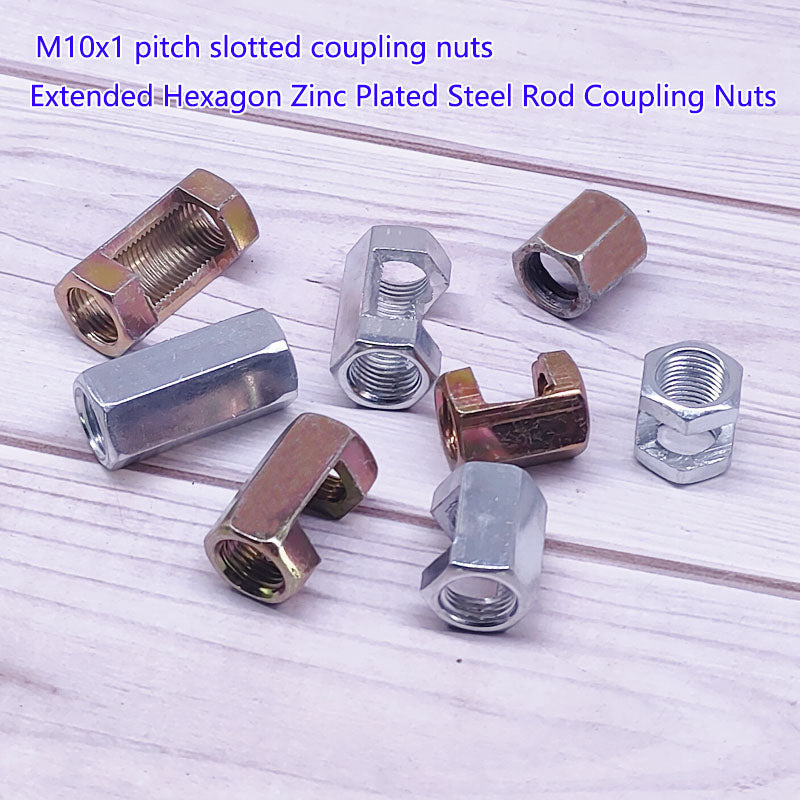 M10 slotted hex coupling nuts Iron Hexagon Conversion  Nut  Fastener  Rod Connector Threaded Tube Splicing, Lighting Extension Rod Splicing, Screw Splicing