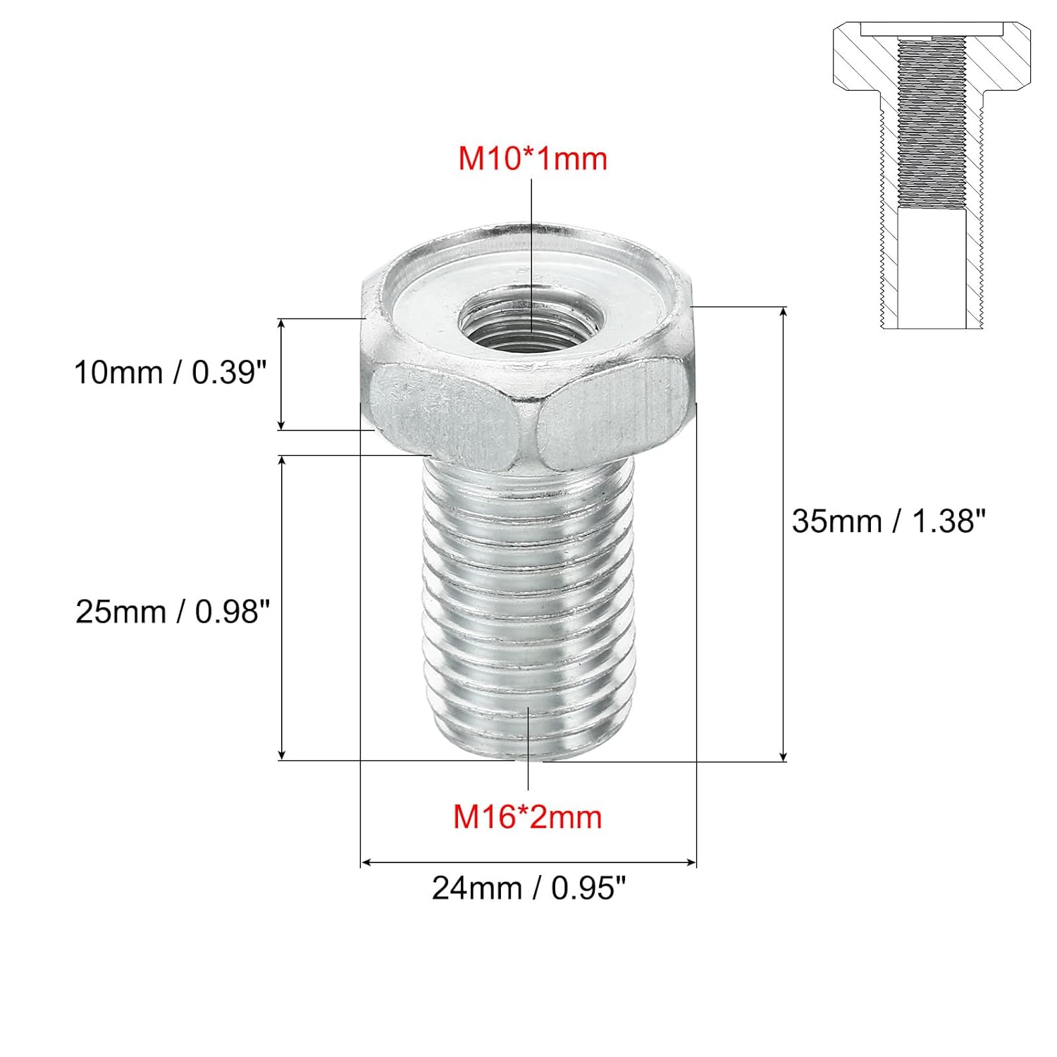 M16x2 to M10x1 Hex Hollow Bolts  Hex Thread Reducing Connector,  Hollow Bolt Reducing Nut Screw  Through Hole Fasteners Adapter Reducer