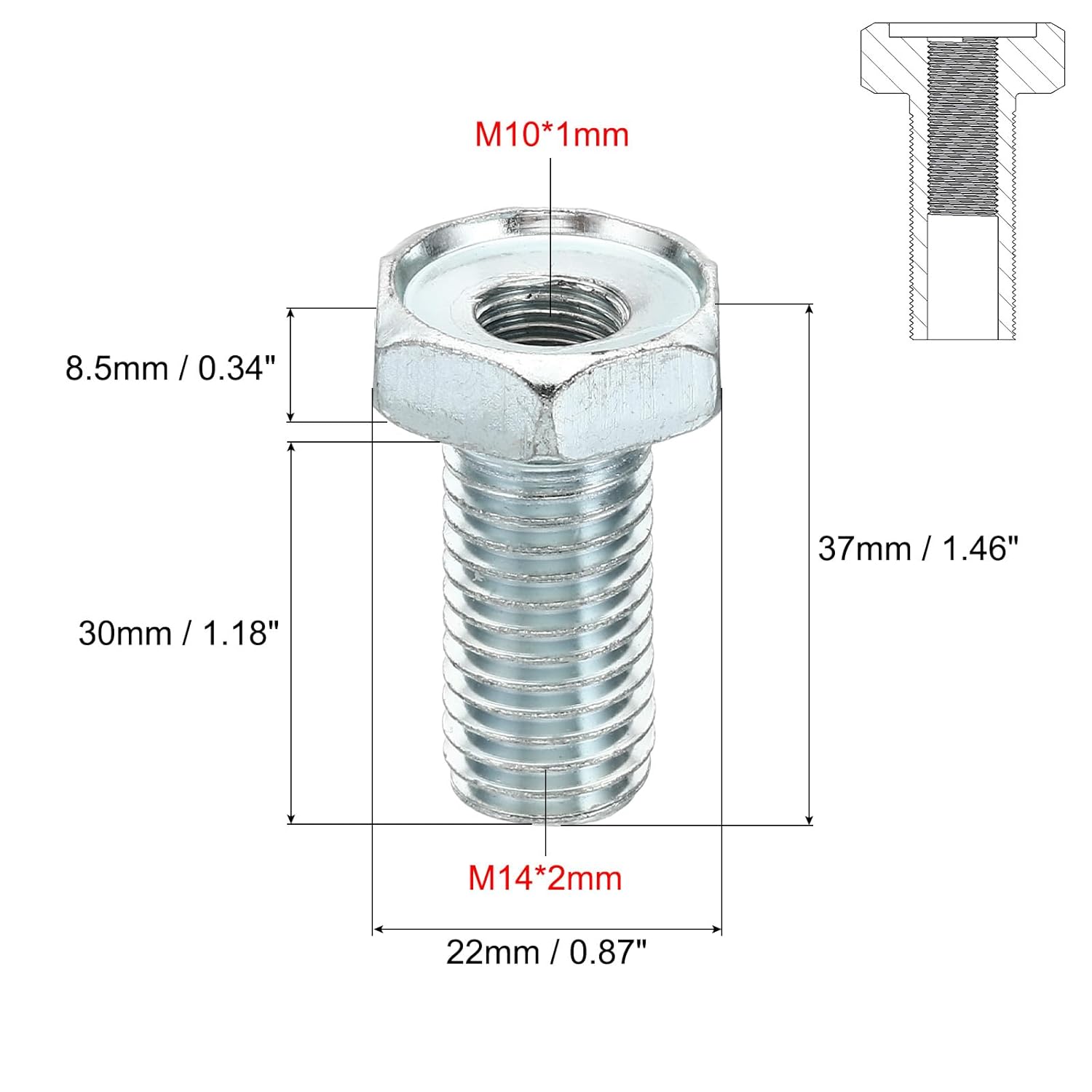 M14x2 to M10x1 Hex Hollow Bolts Hex Thread Reducing Connector,  Hollow Bolt Reducing Nut Screw Sleeve Through Hole Fasteners Adapter Reducer Hardware