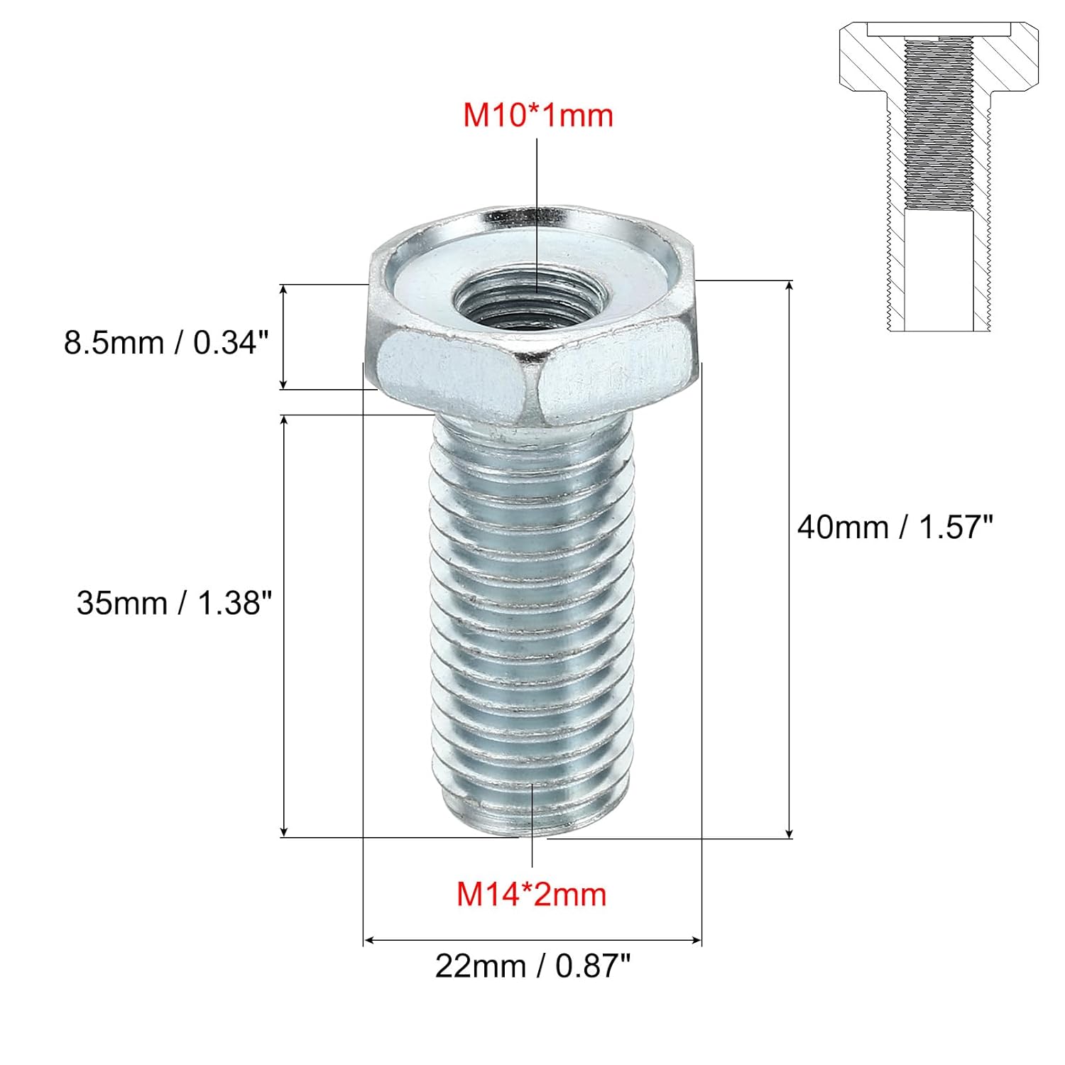 M14x2 to M10x1 Hex Hollow Bolts Hex Thread Reducing Connector,  Hollow Bolt Reducing Nut Screw Sleeve Through Hole Fasteners Adapter Reducer Hardware