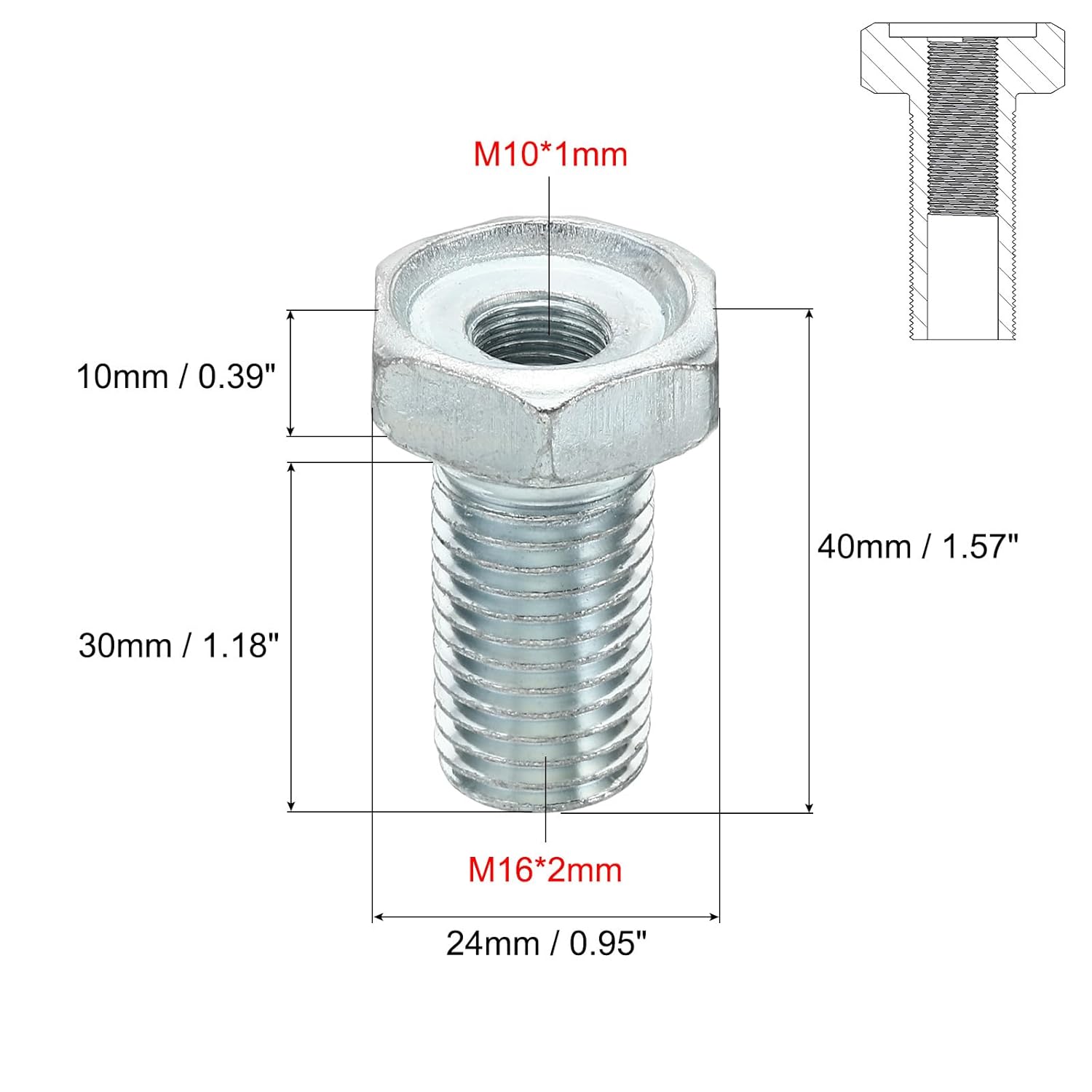 M16x2 to M10x1 Hex Hollow Bolts  Hex Thread Reducing Connector,  Hollow Bolt Reducing Nut Screw  Through Hole Fasteners Adapter Reducer